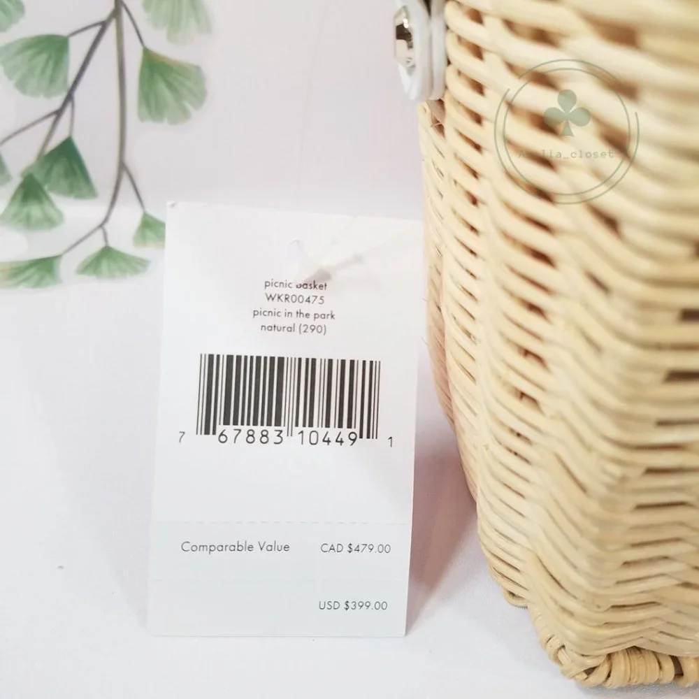 MAKE AN OFFER Kate Spade Picnic in the Park Strawberry Natural Wicker NWOT - Picture 3 of 4